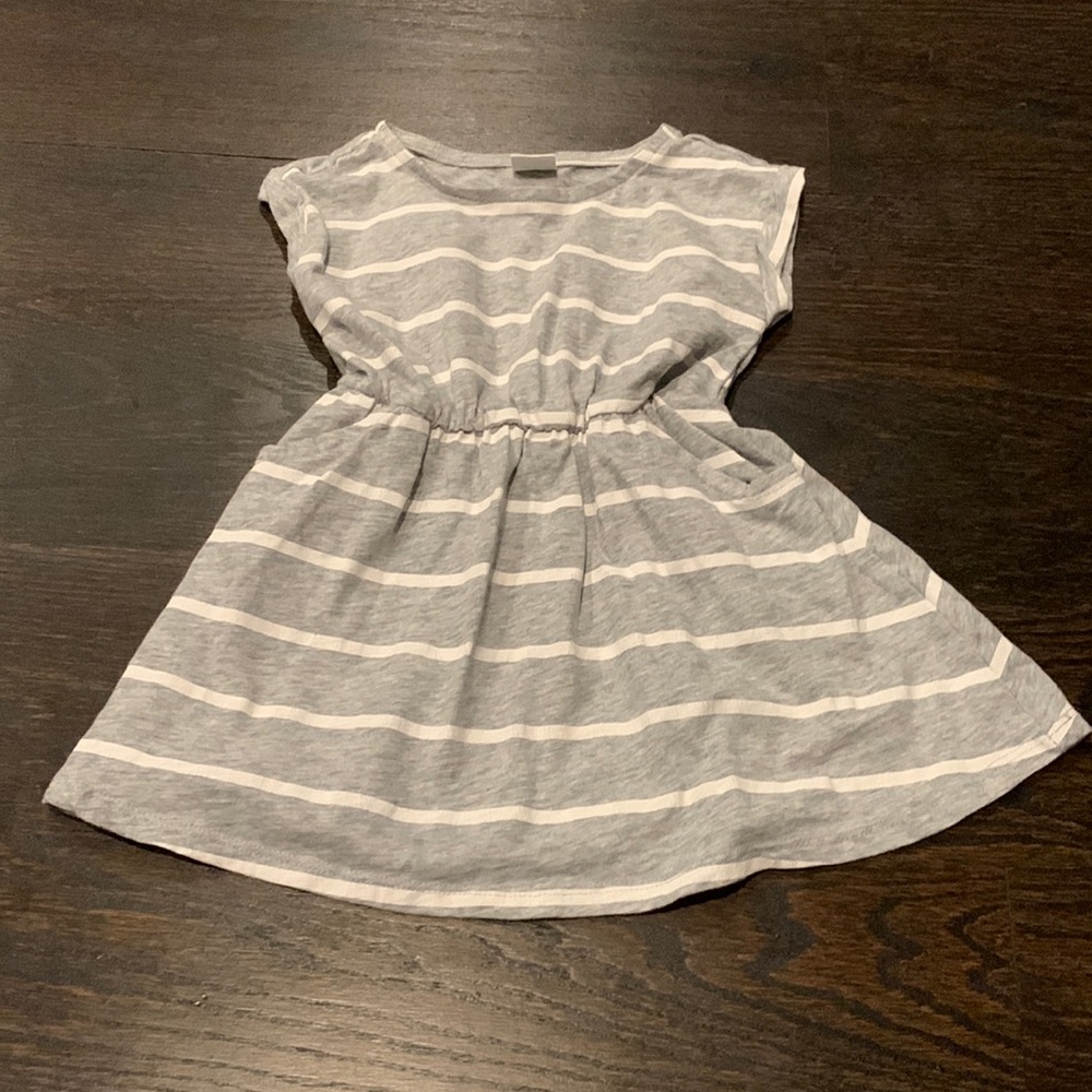 Crazy 8 Gray and White Striped T-Shirt Dress / Swim Coverup - 18-24 Months